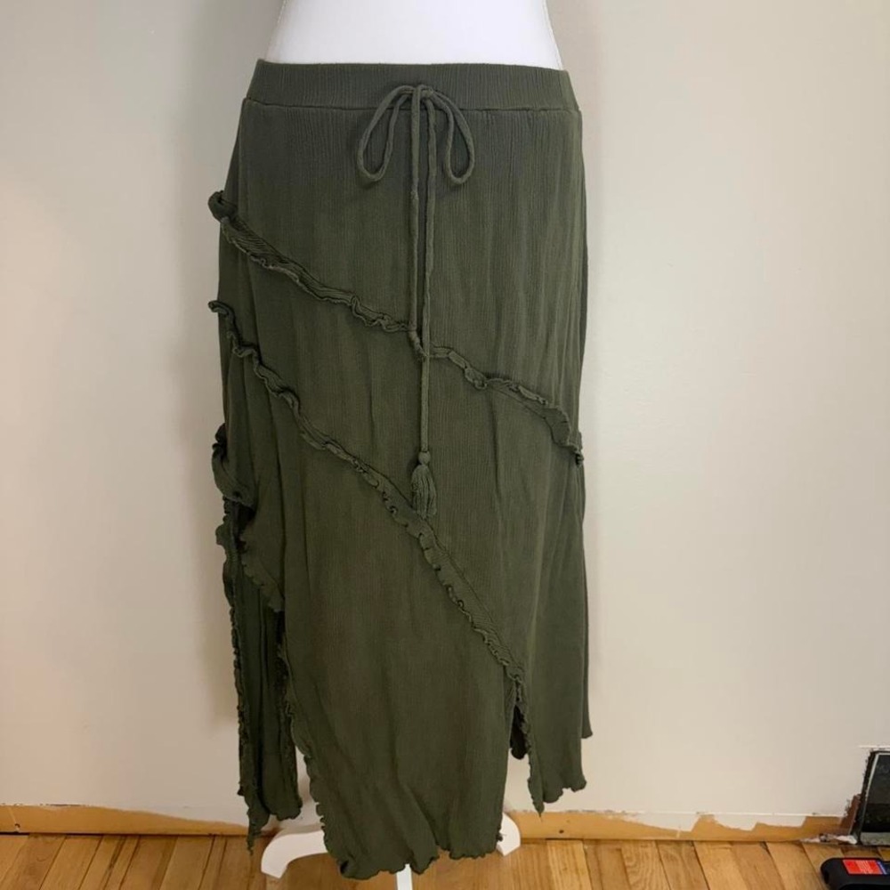 Earthy Green Ruffle Midi Skirt Sz M Fairy Grunge Whimsigoth Boho Hippie